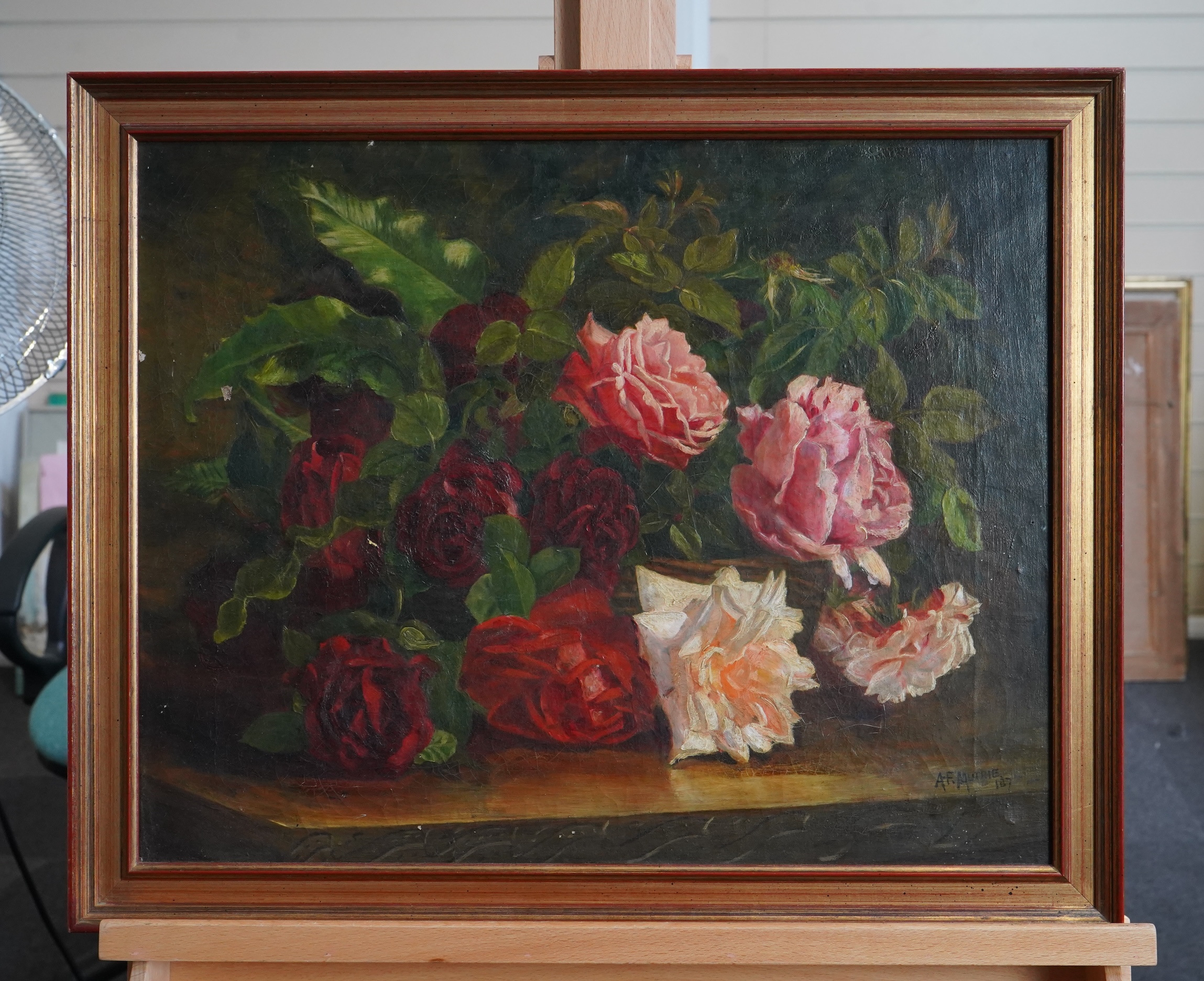 Manner of Annie Feray Mutrie (1826-1893), Still Life of Roses, signed A.F. Mutrie, dated 1875 lower right, oil on canvas, 39.5 x 50cm